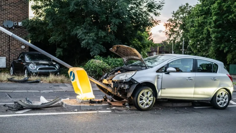 Coche dañado tras chocar contra una farola